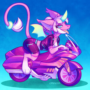 Jess, a pink dragon and her motorbike :) 2024